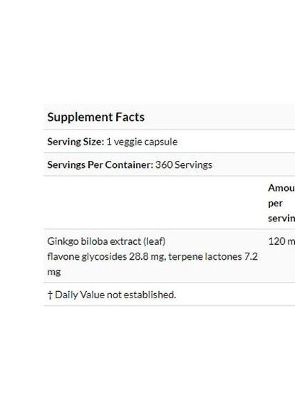 Extra Strength Ginkgo 120 mg 360 Veg Caps DRB-00273 Doctor's Best (256721447)