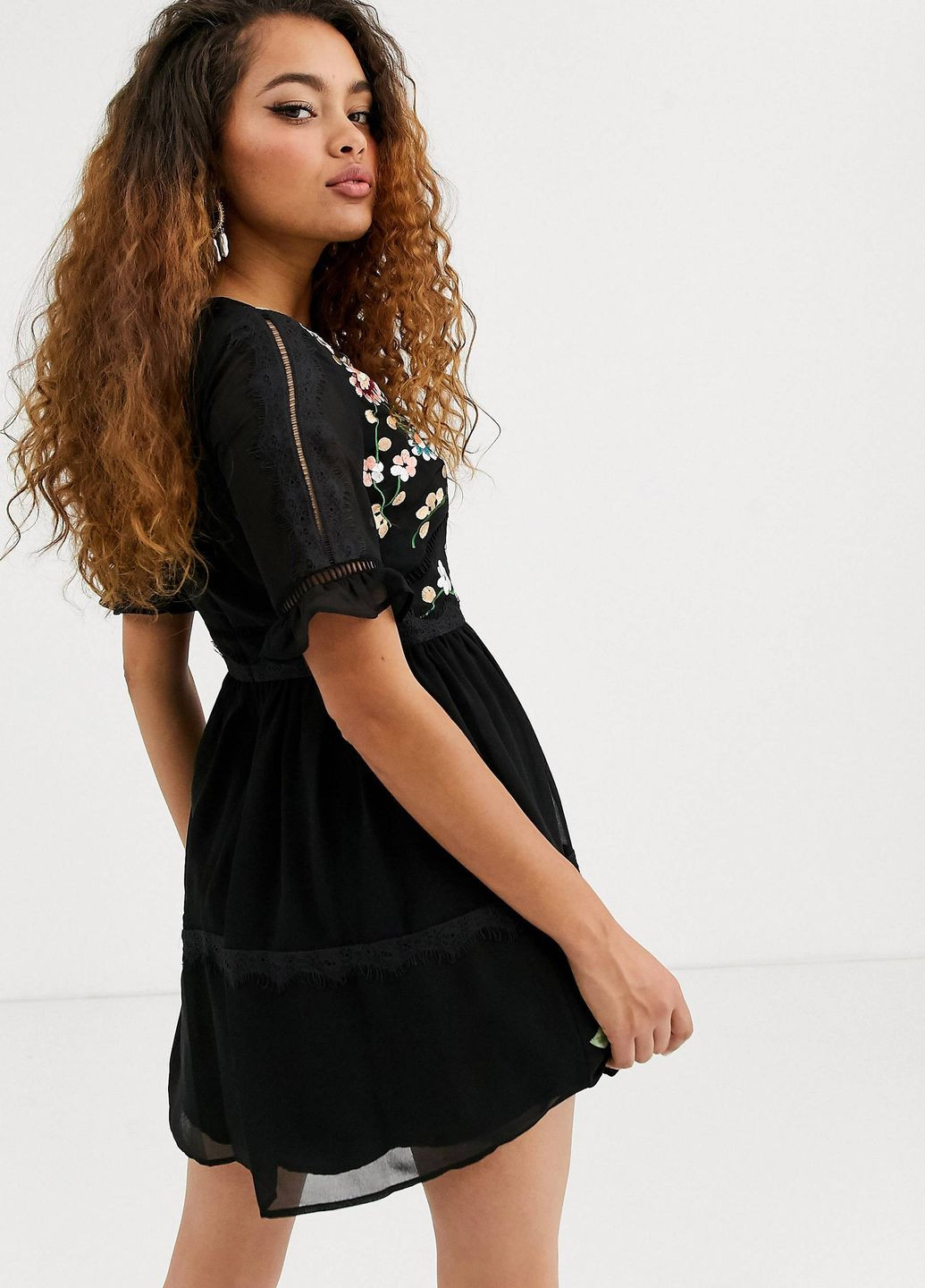 Чорна сукня міні з етно вишивкою Asos