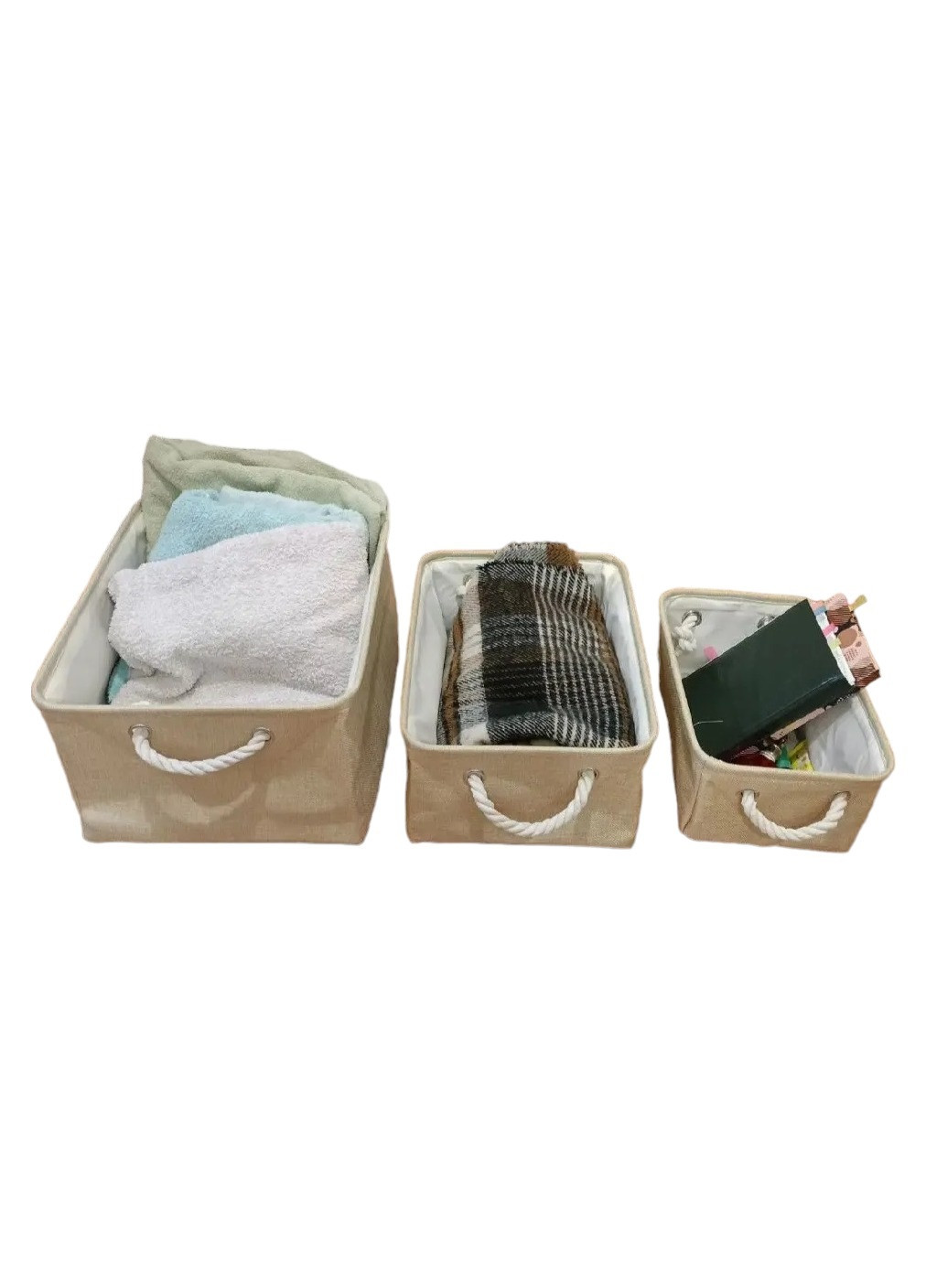 Комплект набор органайзеров коробов боксов для хранения вещей одежды белья игрушек 3 шт (475647-Prob) Бежевый Unbranded (269691129)