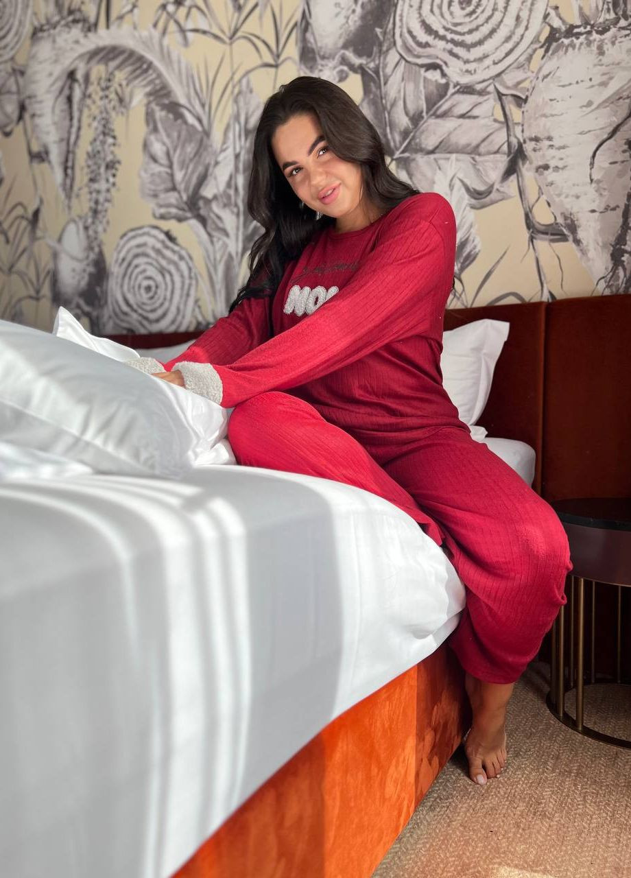 Бордовая всесезон пижама-домашний костюм большой размер кофта + брюки Vakko