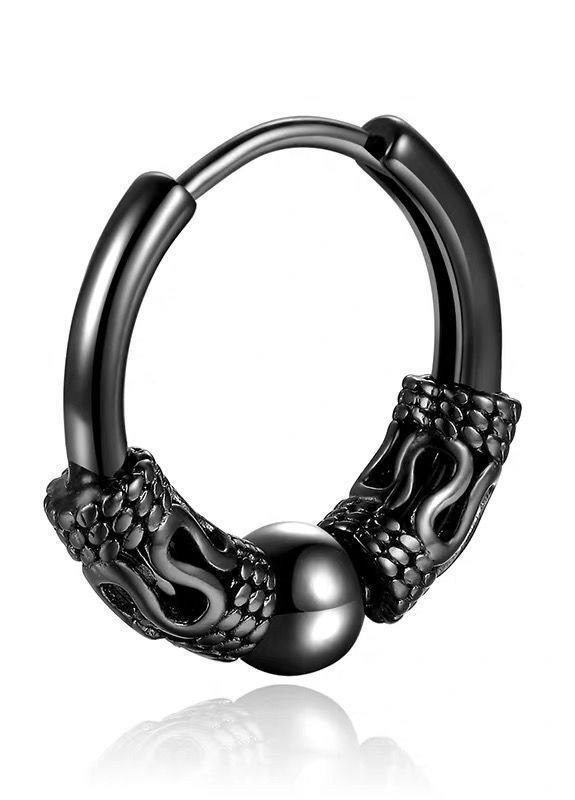 Серьга кольцо мужская из нержавеющей стали (1 шт) MK1232 черная DeKolie (260517565)