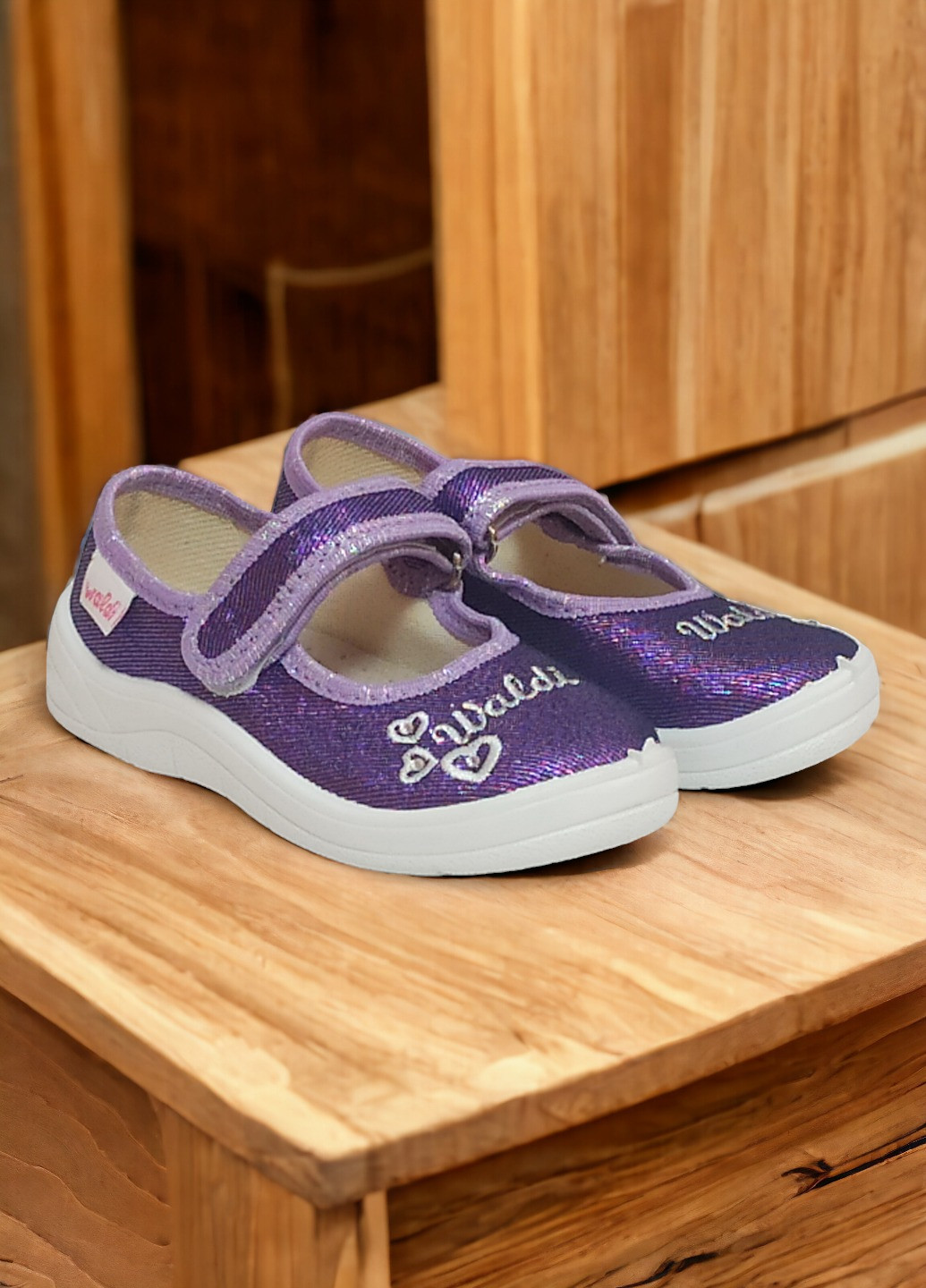 Тапочки текстильні для дівчинки Аліна Сердечки 24 (15см) фіолетові Waldi (274380548)