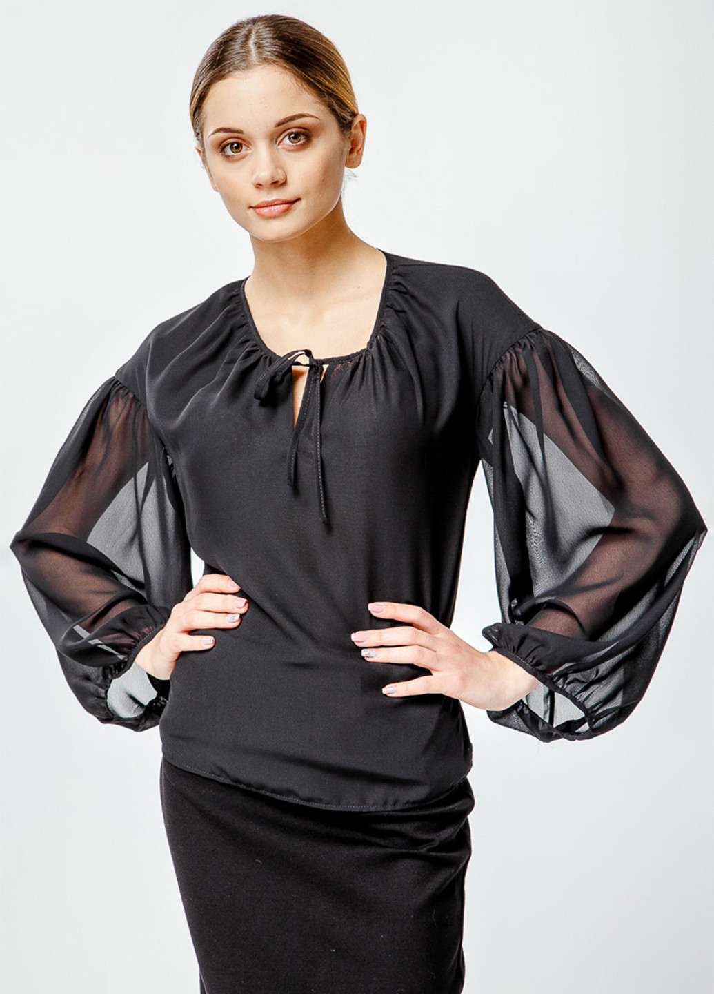Чорна демісезонна чорна блуза з шифону Nai Lu-na by Anastasiia Ivanova