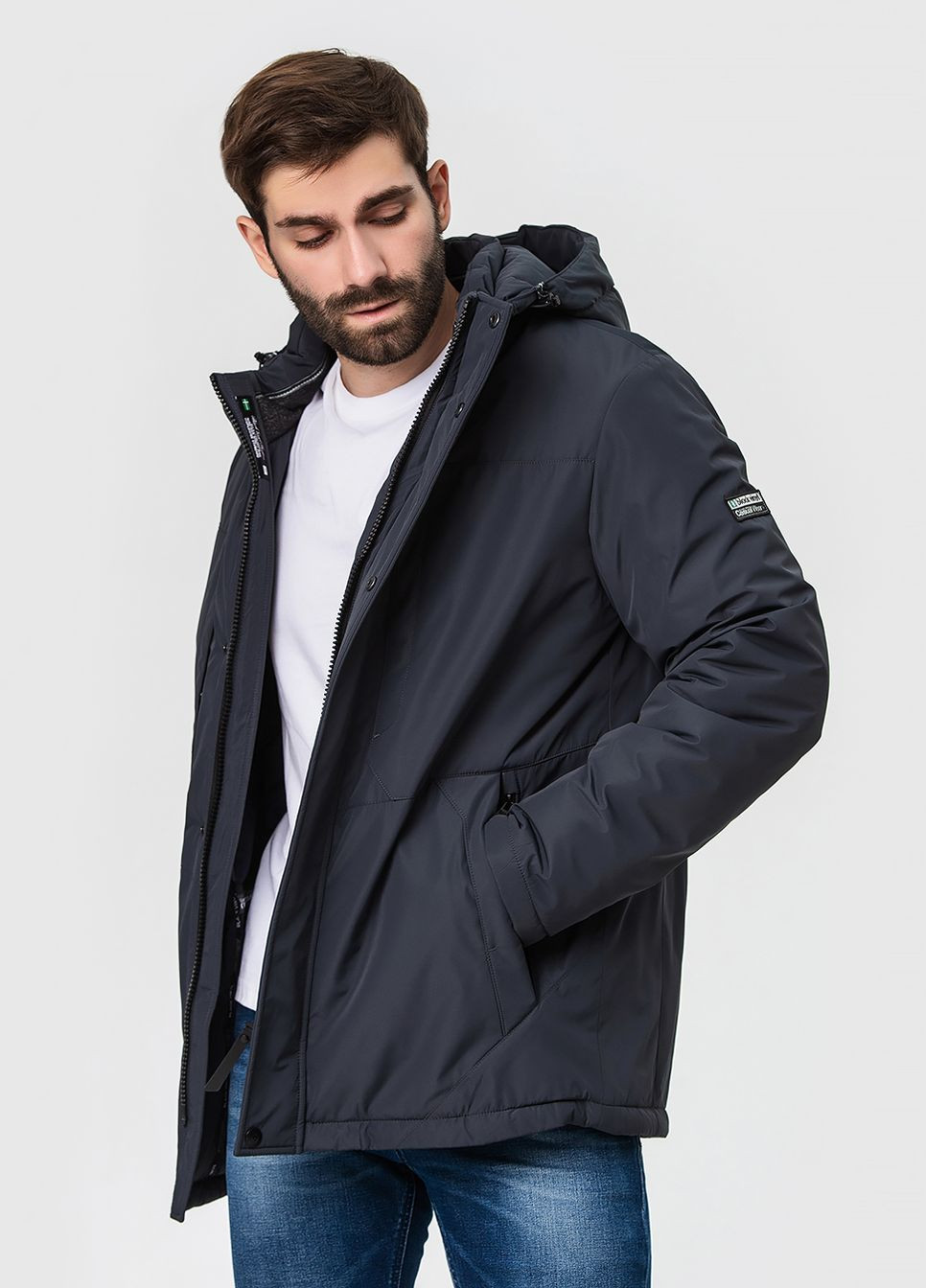 Сіра зимня стильна чоловіча куртка модель Black Vinyl 23-2239