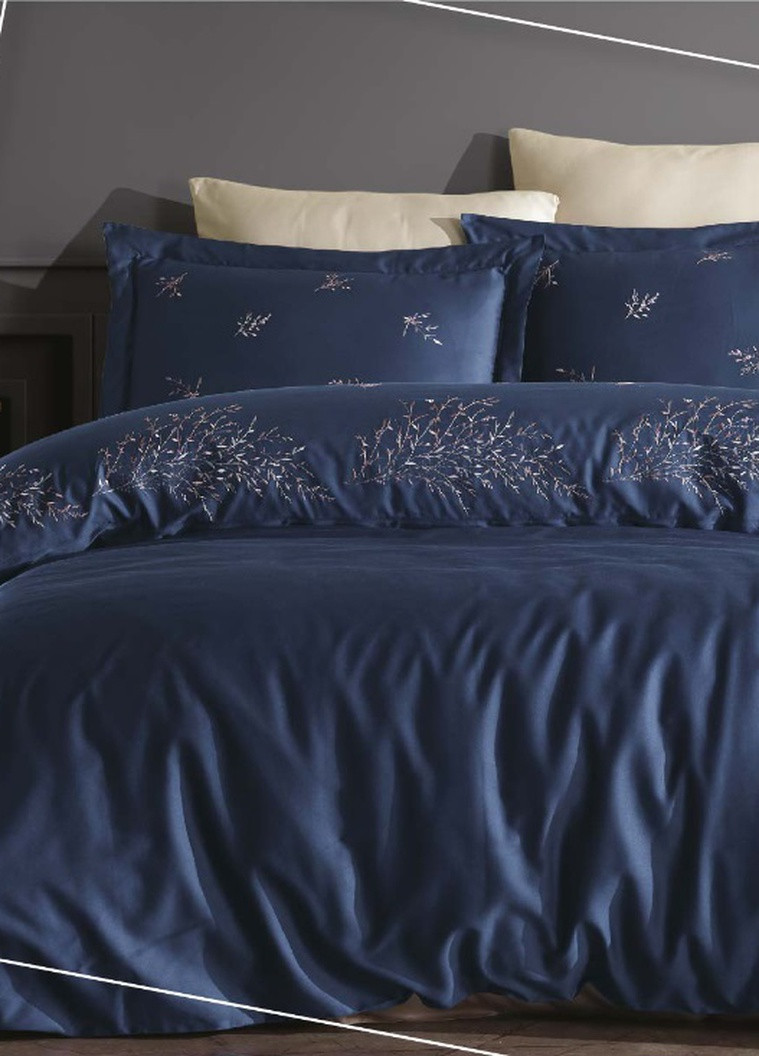 Двоспальний Європейський комплект - Aspin Blue Сатин з вишивкою Dantela Vita (258757358)