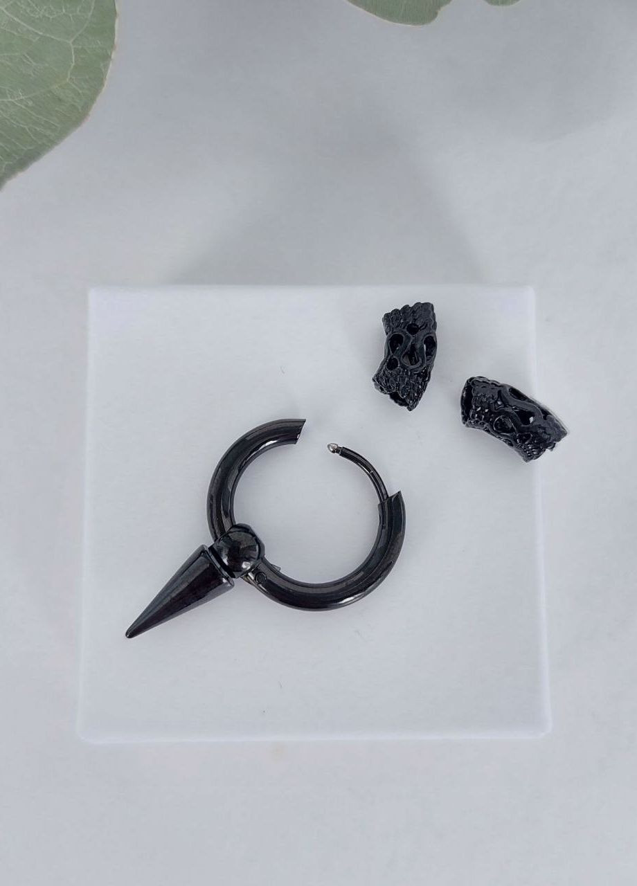 Сережки кільця чоловічі зі сталі (пара) з шипом MK1230-2 чорний DeKolie (260712423)