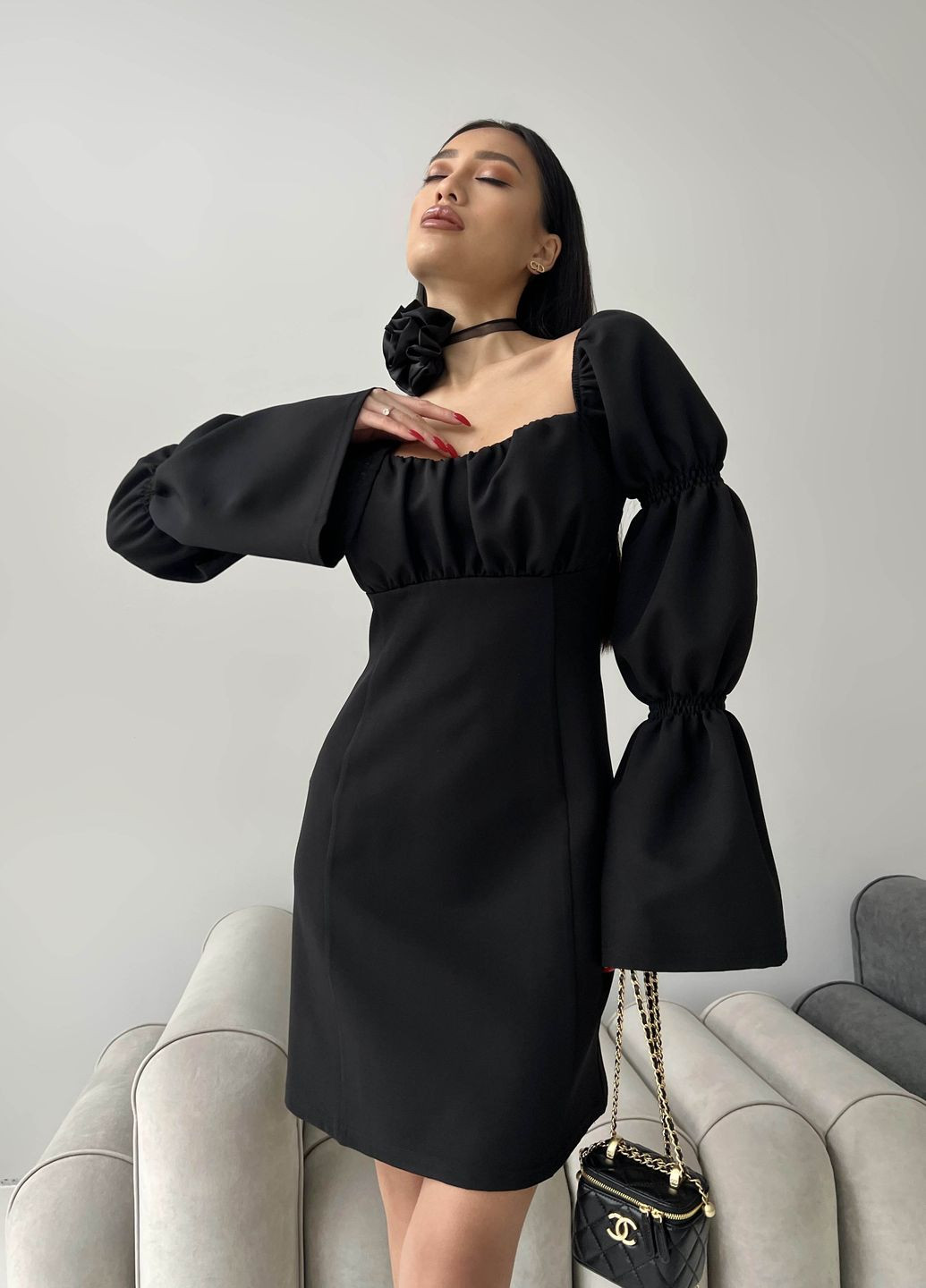 Черное праздничный, вечернее элегантное мини-платье черного цвета Jadone Fashion однотонное