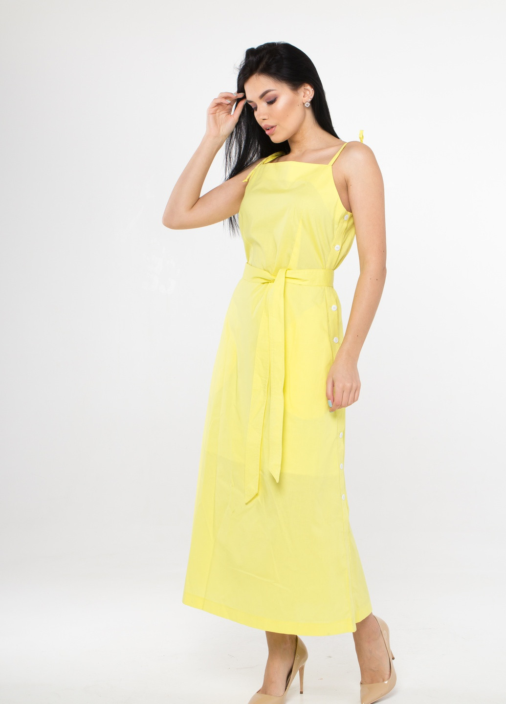Желтое повседневный женское платье-сарафан летнее SK