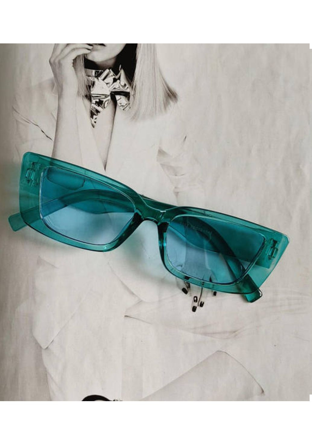 Солнцезащитные прямоугольные стильные очки Бирюзовый No Brand (257698936)
