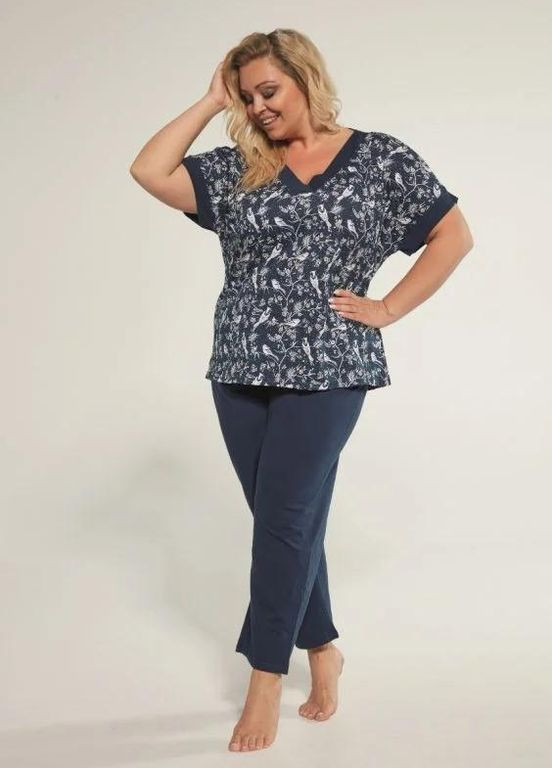 Темно-синя піжама жіноча (футб.кор.рук.брюки 7/8) 366 naomi 5xl navy blue 769-23 3-5xl Cornette