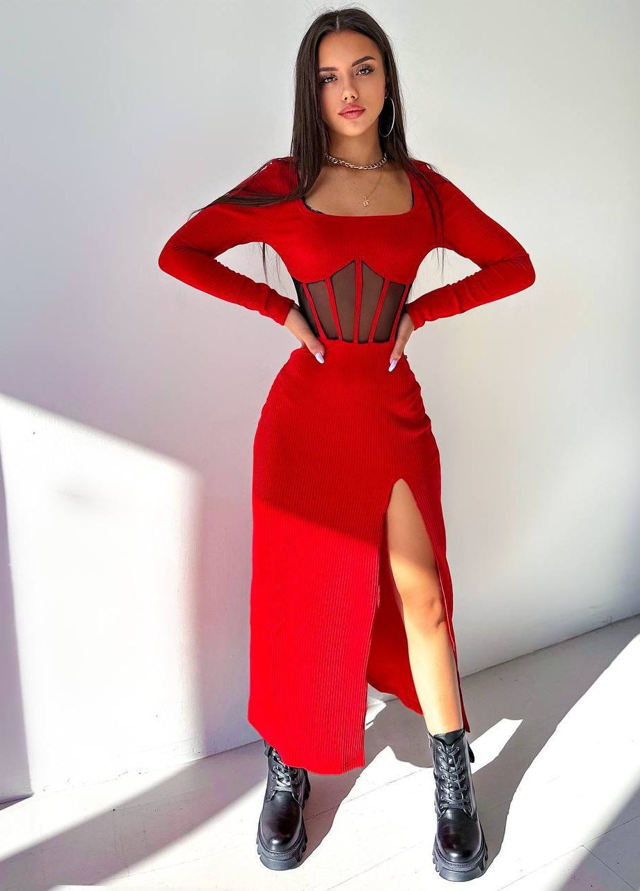 Червона ділова жіноча сукня рубчик No Brand
