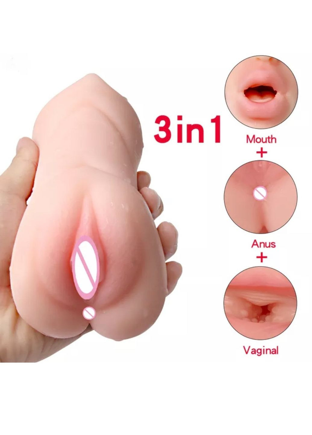 Тройной мастурбатор 3D из киберкожи 3 в 1 вагина+анус+рот Angelina triple masturbator, 17х8 см. No Brand (263436264)