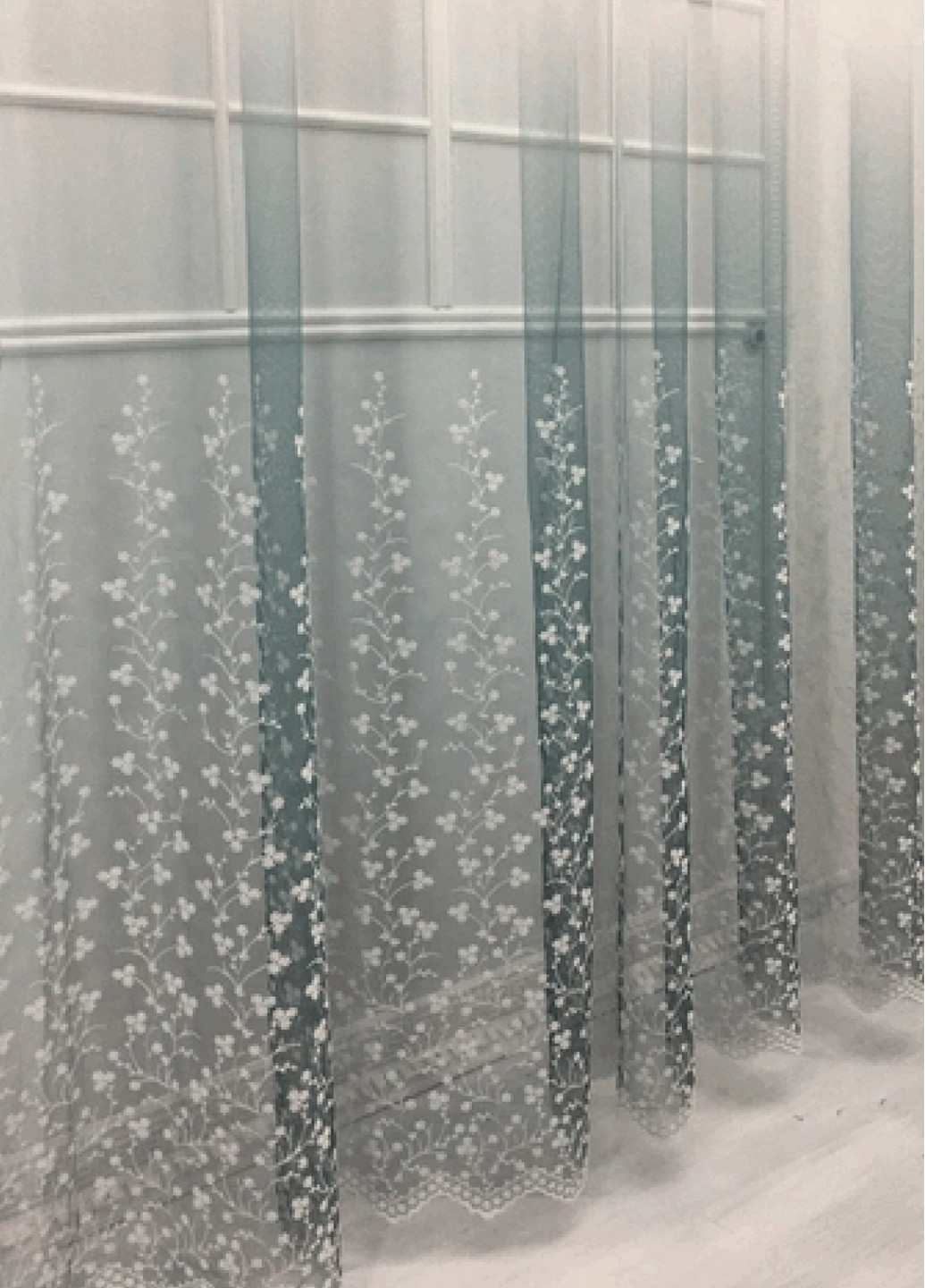 Готовый тюль фатин с вышивкой, градиент бирюзовый, ширина 300 см, высота 260 см No Brand (259215335)