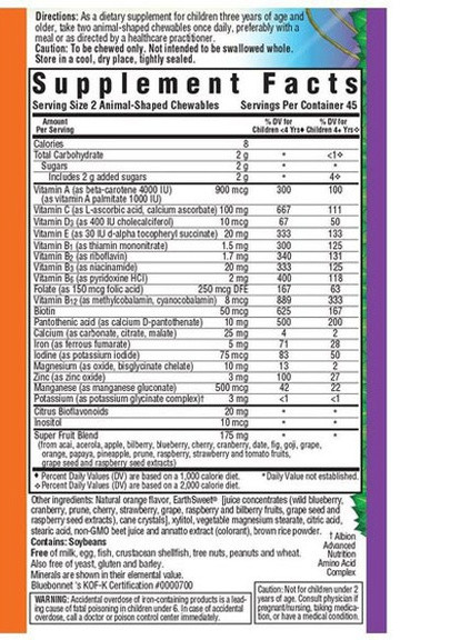 Rainforest Animalz, Multiple Complete Daily 90 Chewables Orange Flavor BLB0188 Bluebonnet Nutrition (256723232)