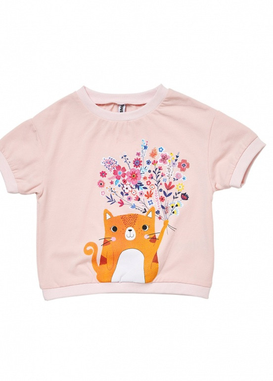 Светло-бежевая футболка на манжетах лиловый Smil