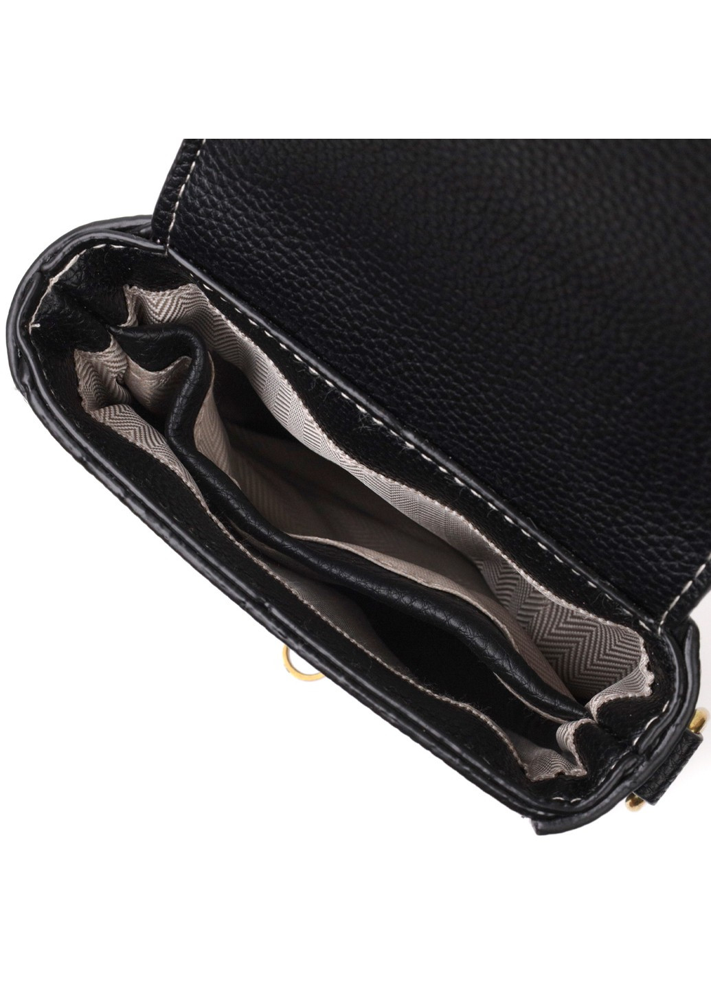 Вертикальная кожаная женская сумка с клапаном 22308 Черная Vintage (276461744)