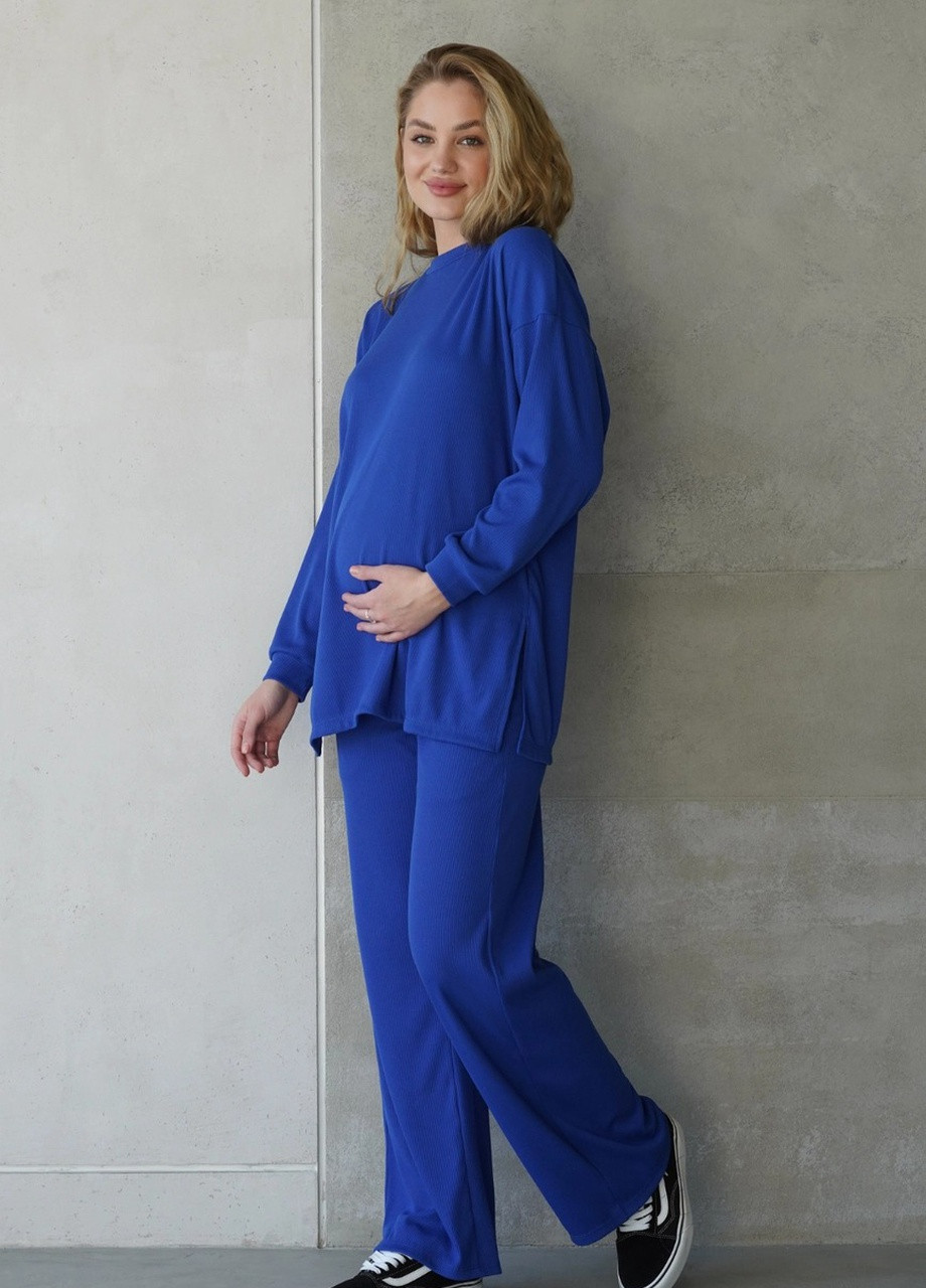 Спортивный мягкий костюм для беременных синий oversize кроя однотонный трикотажный To Be (257856282)