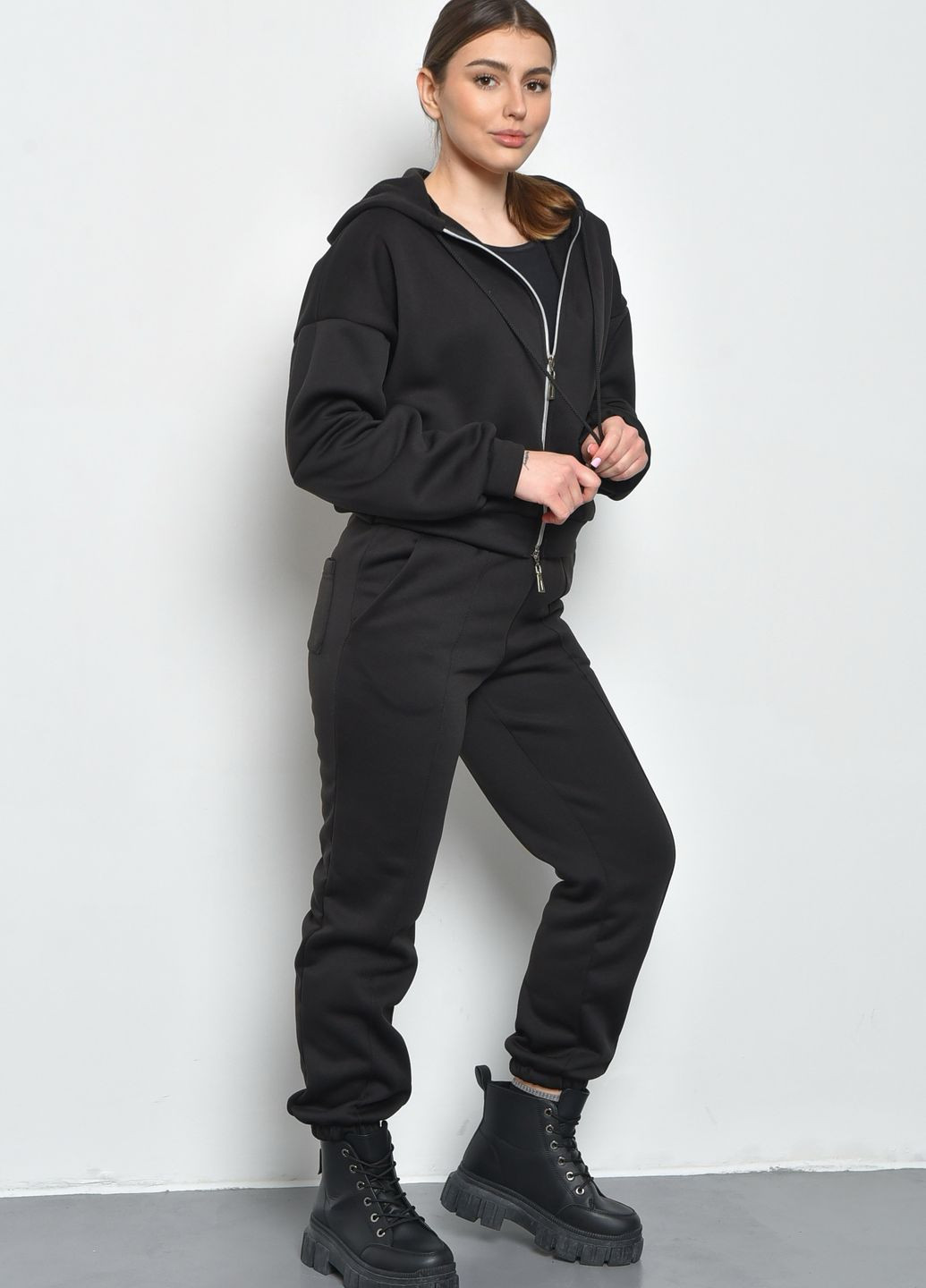Спортивный костюм женский на флисе черного цвета Let's Shop (271813362)