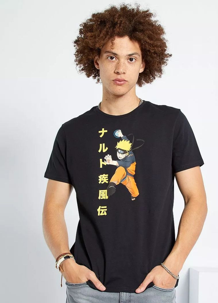 Черная футболка,черний с принтом желтий, Kiabi