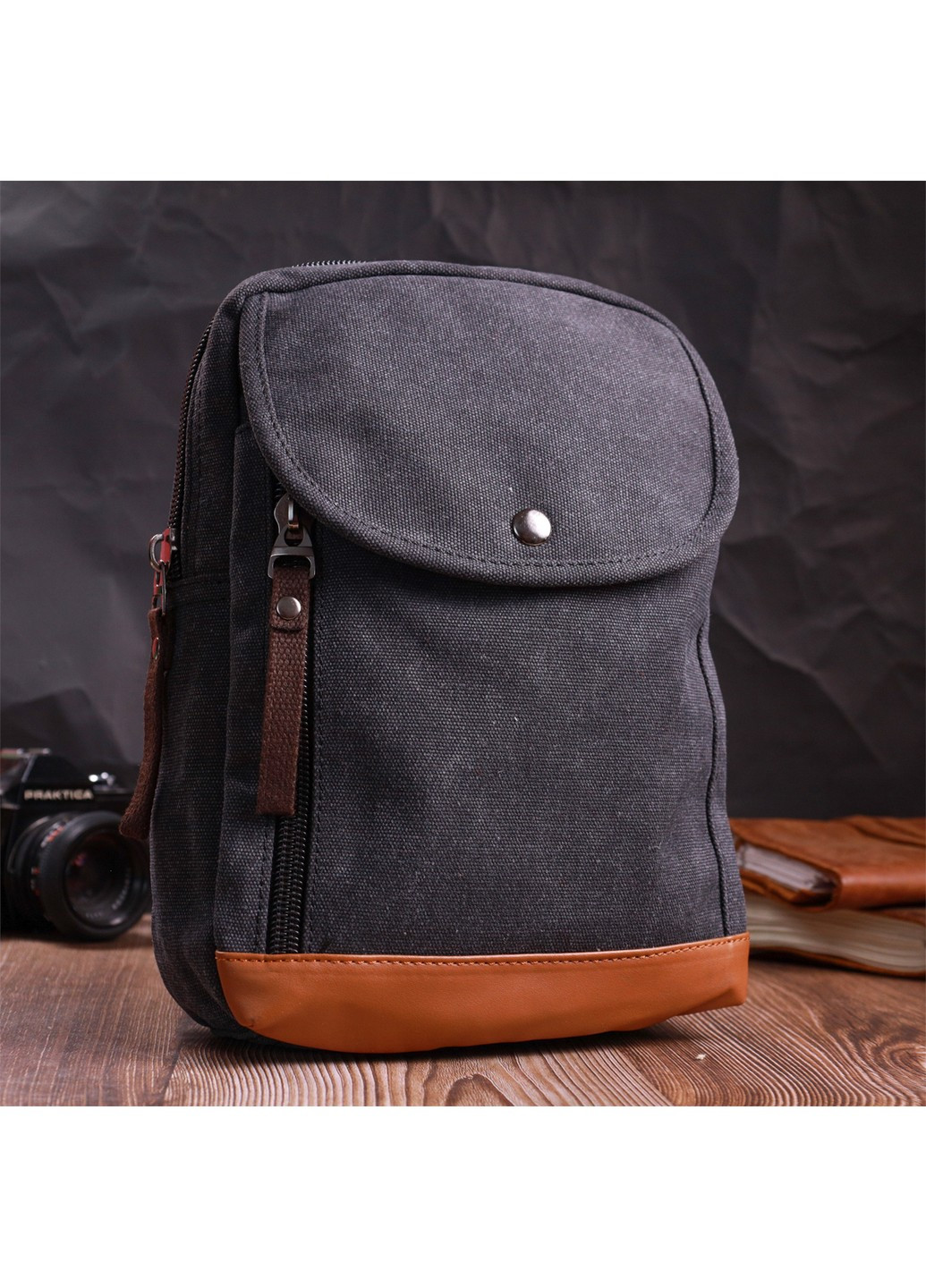 Рюкзак для мужчин из плотного текстиля 22182 Черный Vintage (267948745)