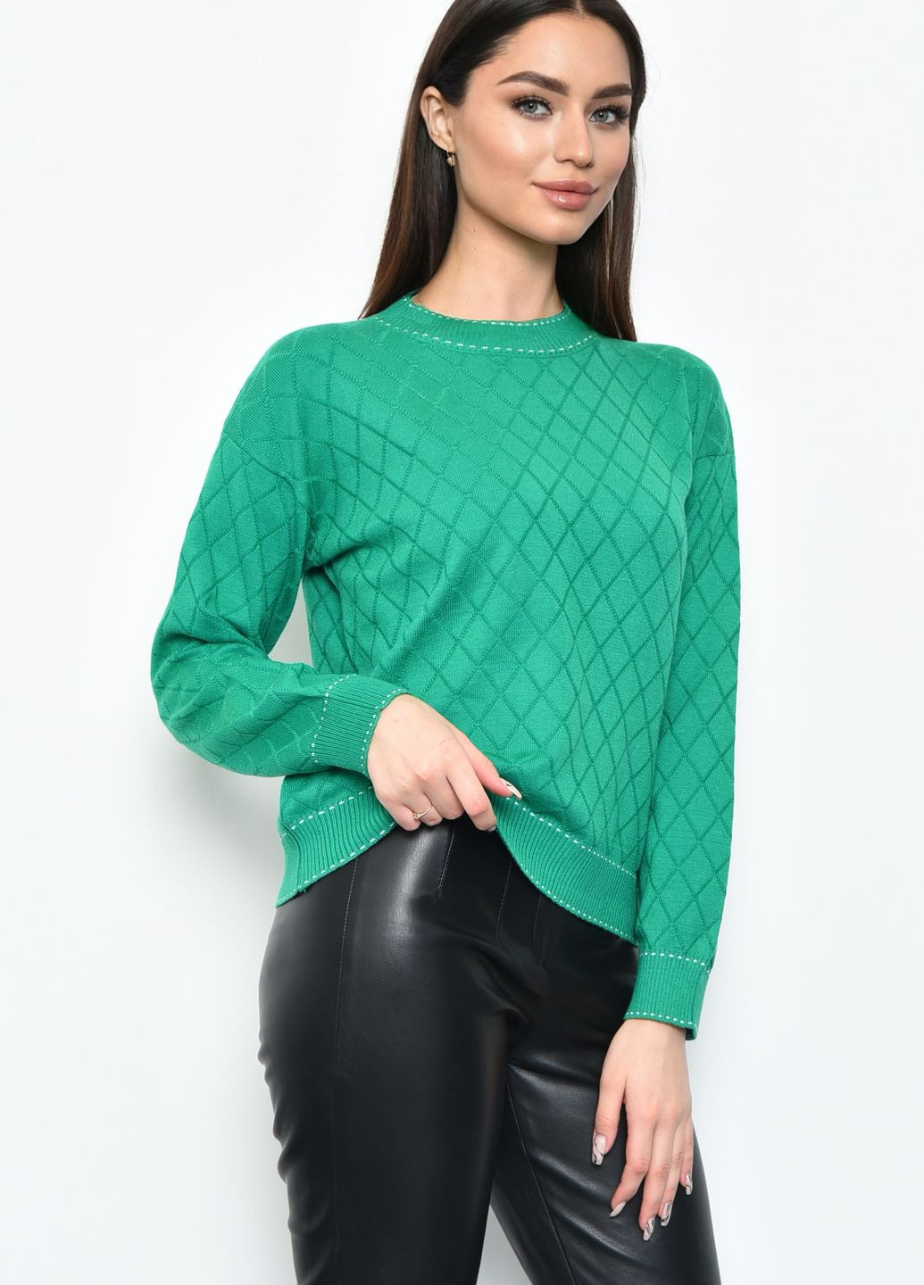 Зелений демісезонний светр жіночий зеленого кольору пуловер Let's Shop