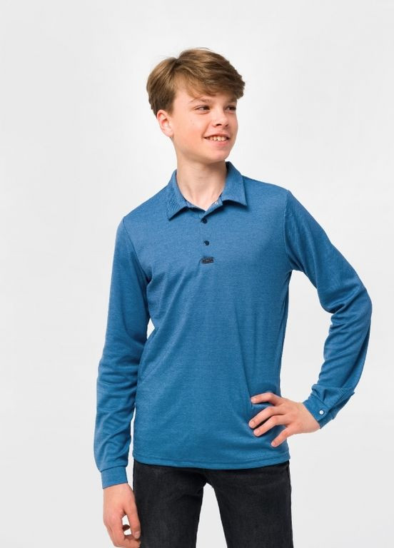 Синяя детская футболка-футболка-поло (длинный рукав) темный джинс для мальчика Smil