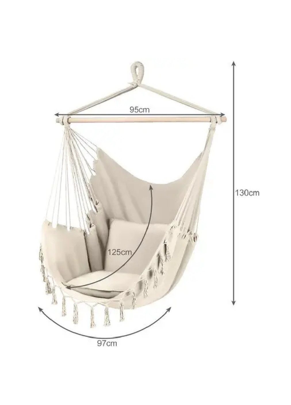 Підвісне крісло гамак бразильська гойдалка з подушками для будинку саду тераси вулиці 130 х 90 см (475187-Prob) Бежеве Unbranded (262982454)
