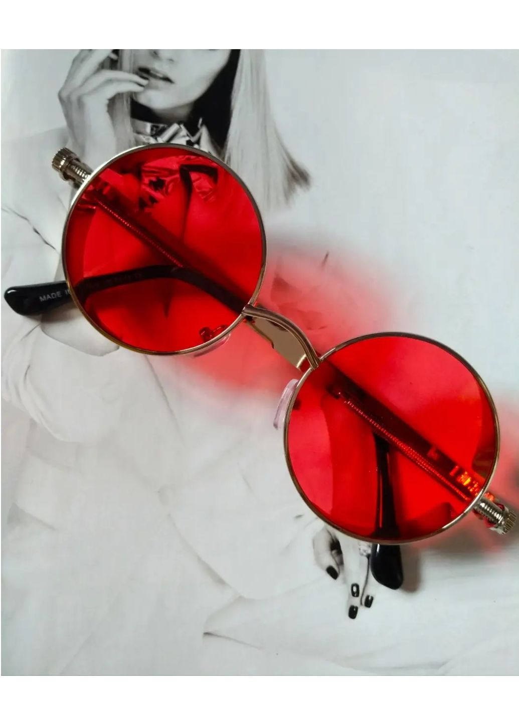 Круглые очки тишейды с шорами Красный+серебро No Brand (258149716)