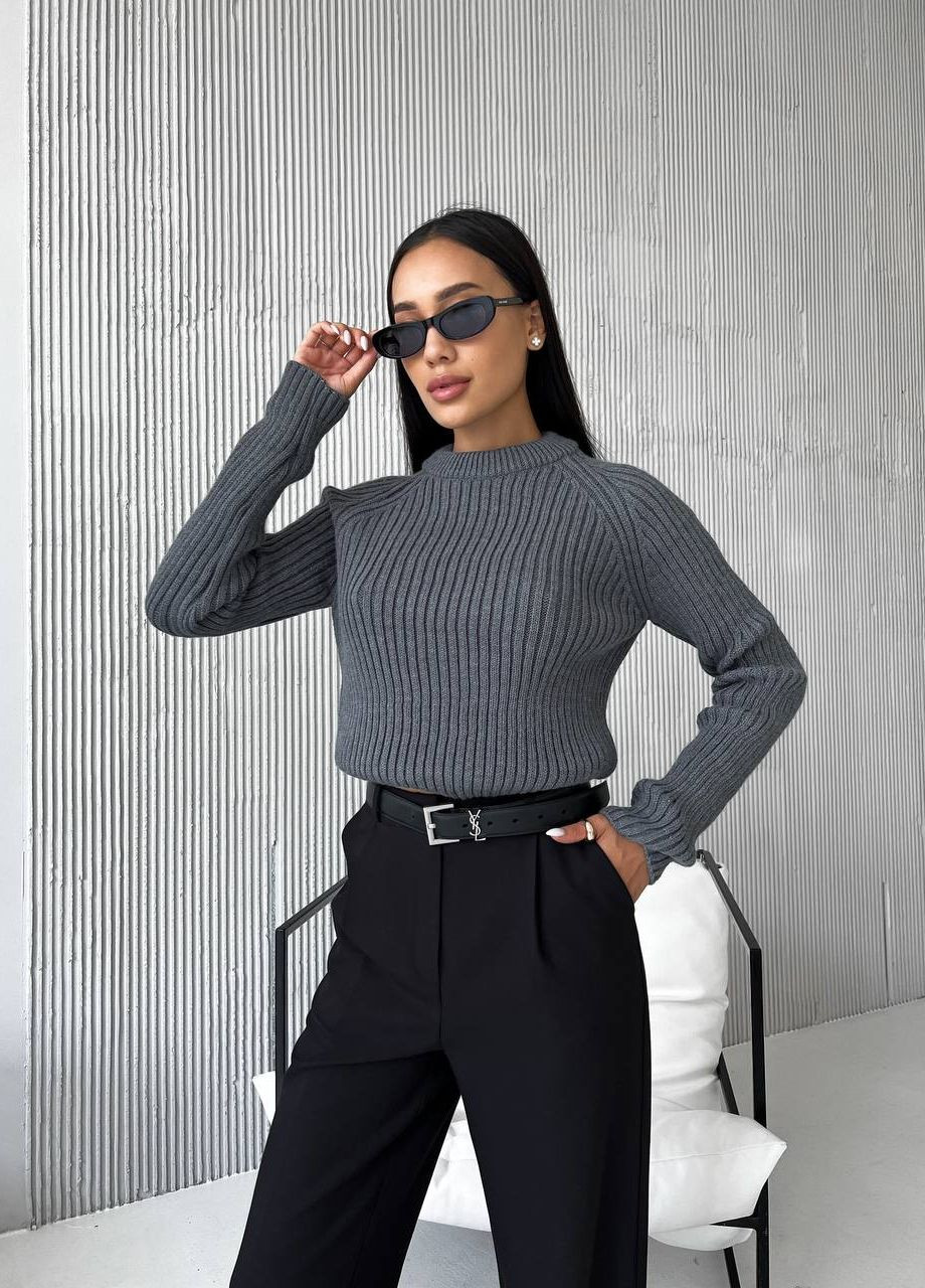 Жіночий светр із текстурним візерунком колір сірий р. 42/46 441955 New Trend (263134046)