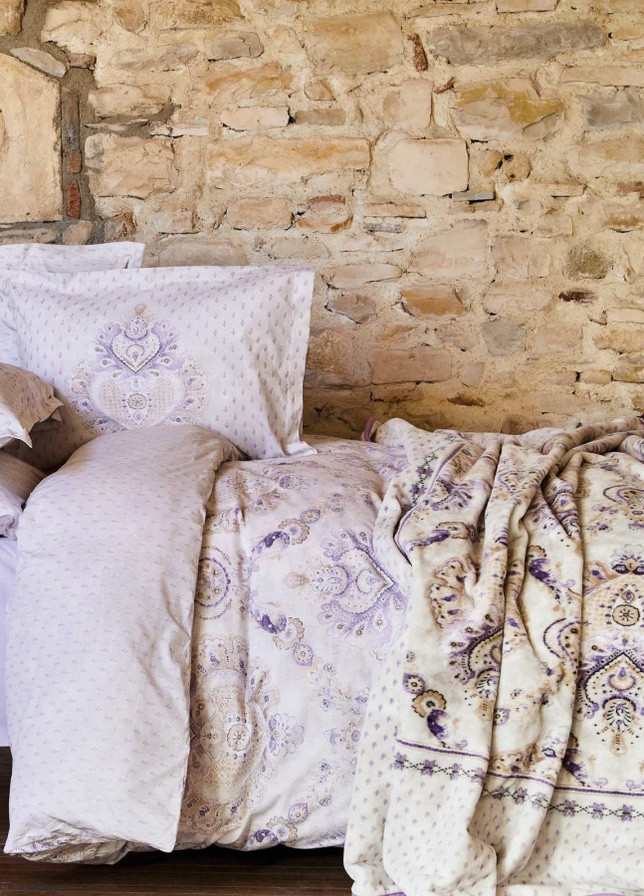 Набор постельное белье с пледом - Estella lila лиловый евро Karaca Home (258186382)