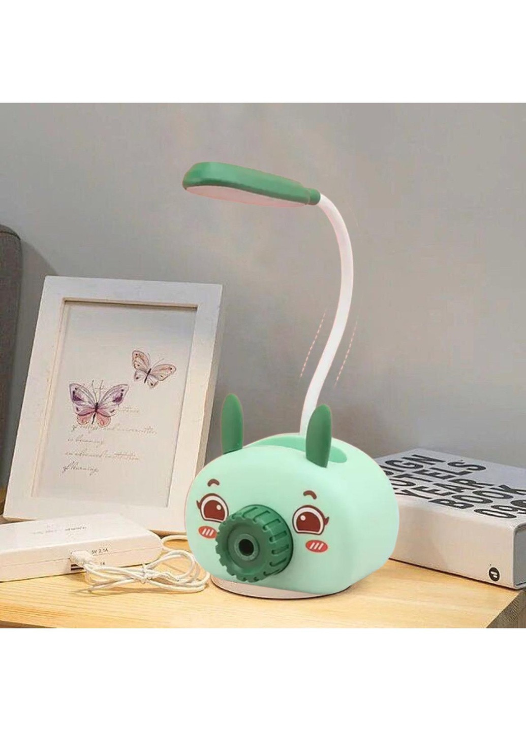 Настільна лампа з точилкою, органайзером для ручок та підставкою телефону XO Quite Light зелена