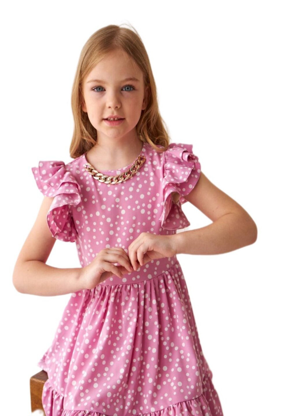 Розовое платье для девочки розовое в горошек Модняшки (260170256)