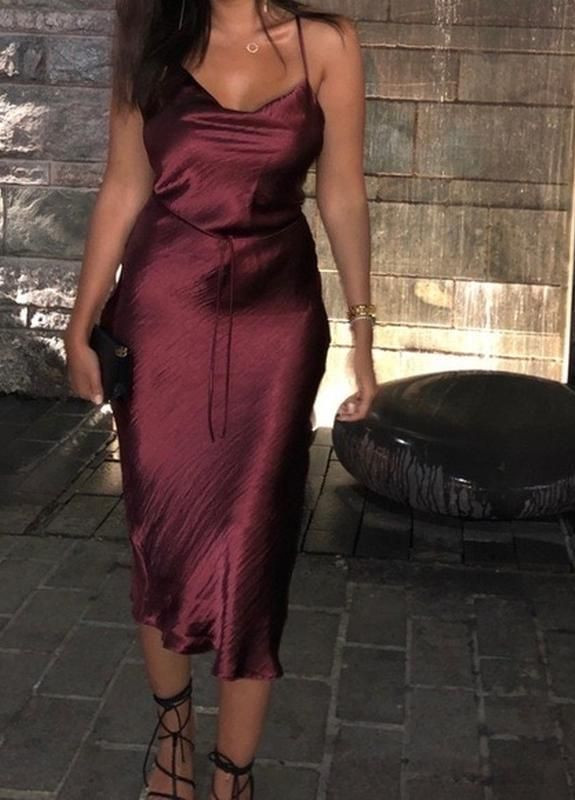 Бордова атласне плаття-комбінація міді зі шнурівкою на спині Asos
