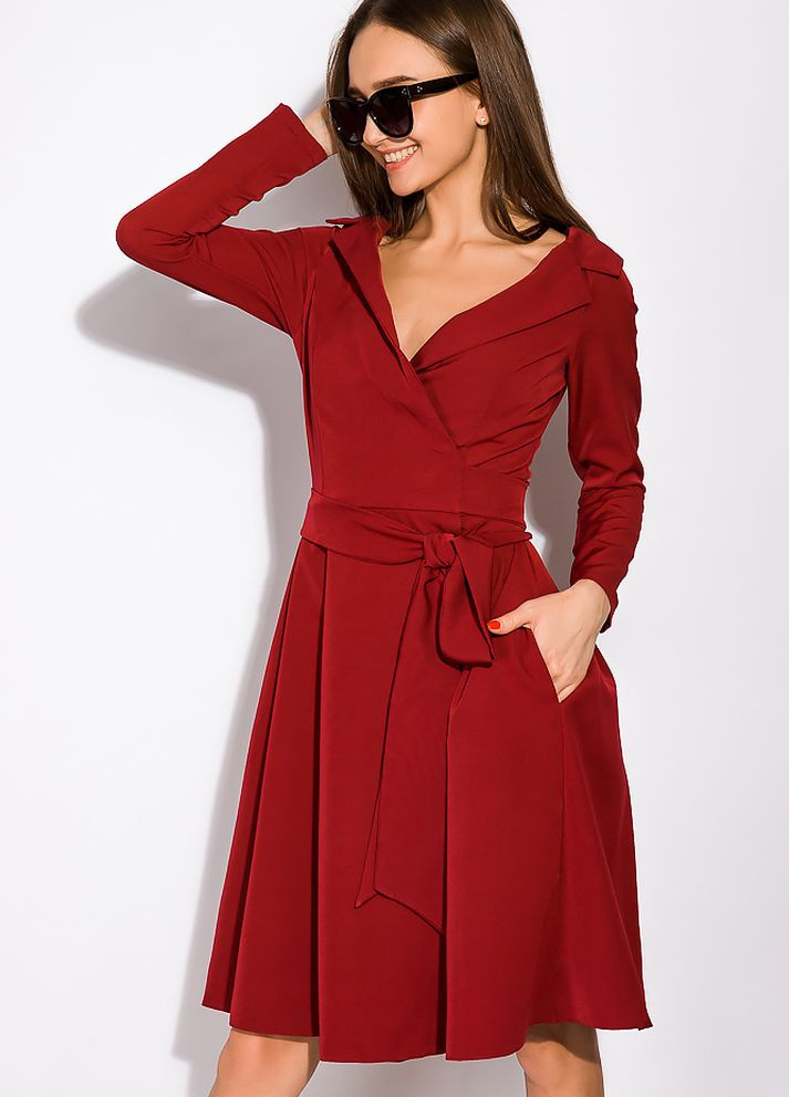Бордовое кэжуал классическое платье на запах (бордовый) Time of Style однотонное