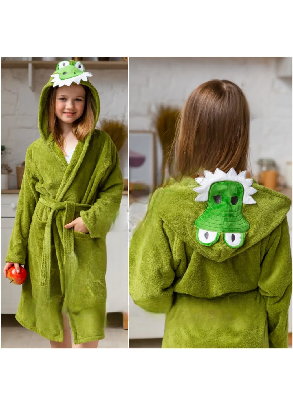 Дитячий банний халат для дітей дівчаток хлопчиків 2-4 роки універсальний розмір мікрофібра (475121-Prob) Крокодил зелений Unbranded (262290813)