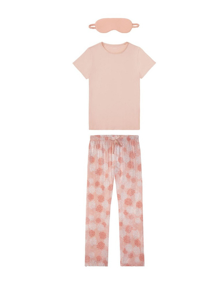 Персиковая всесезон женская пижама и маска для сна футболка + брюки Esmara