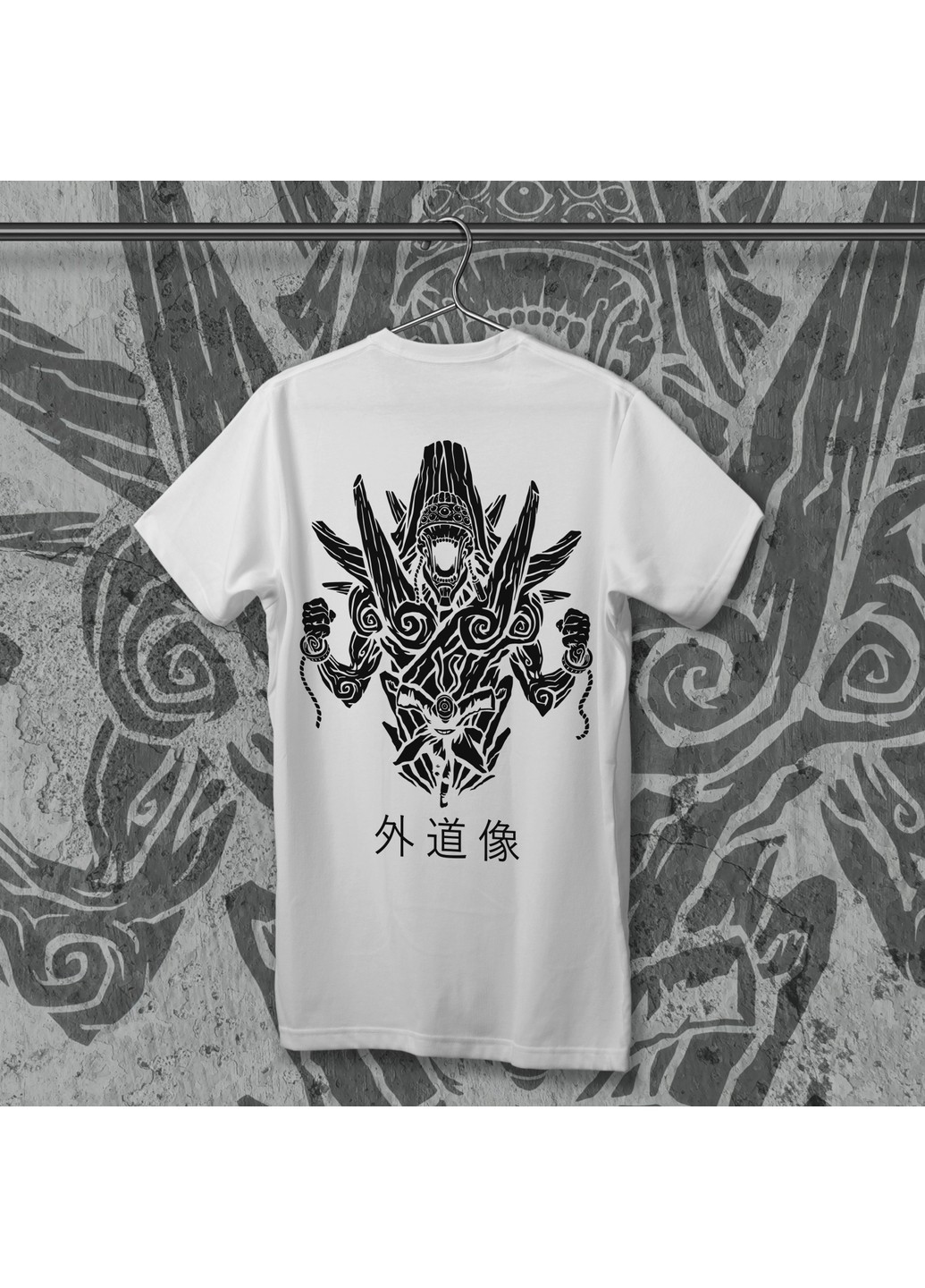 Біла футболка з принтом наруто - статуя гедо маза No Brand