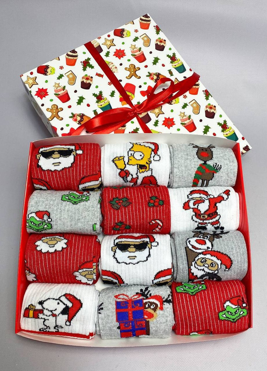 Бокс Новогодних носков на 12 пар в подарочной коробке Vakko (267573671)