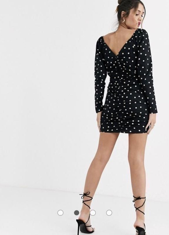 Черное платье хлопковое мини в горошек в горох Asos в горошек