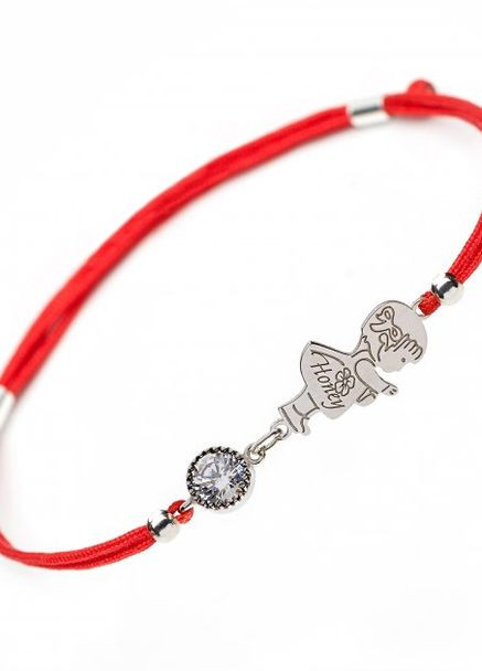 Срібний браслет Червоний з підвіскою Дівчинка і напис "Honey" Family Tree Jewelry Line (266339306)