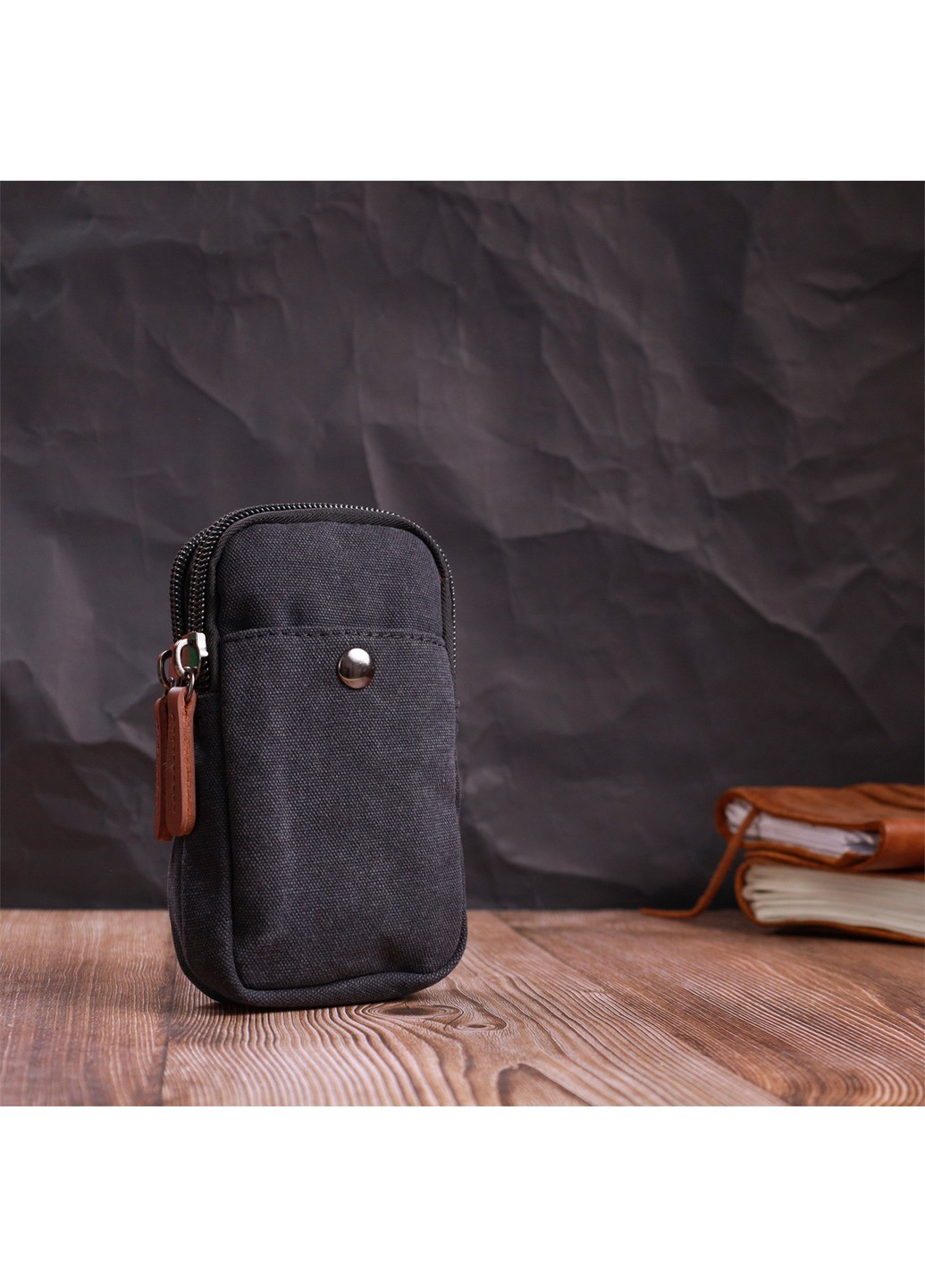 Сумка-чохол на пояс з металевим карабіном із текстилю 22223 Чорний Vintage (267925350)