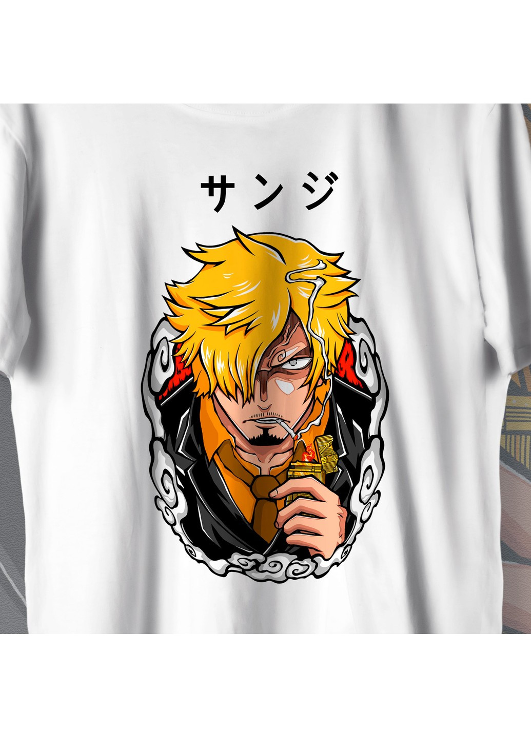 Біла футболка з принтом ван піс - санджи w No Brand