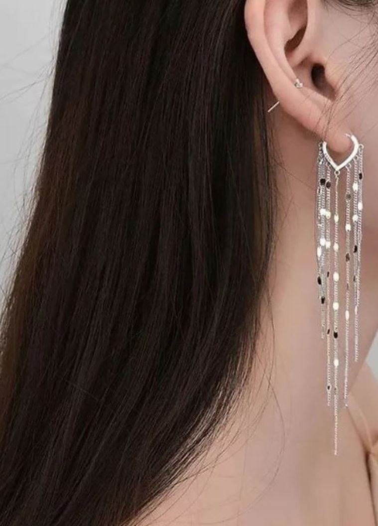 Довгі висячі жіночі сережки з ланцюжками MK1133 срібний DeKolie (263777845)