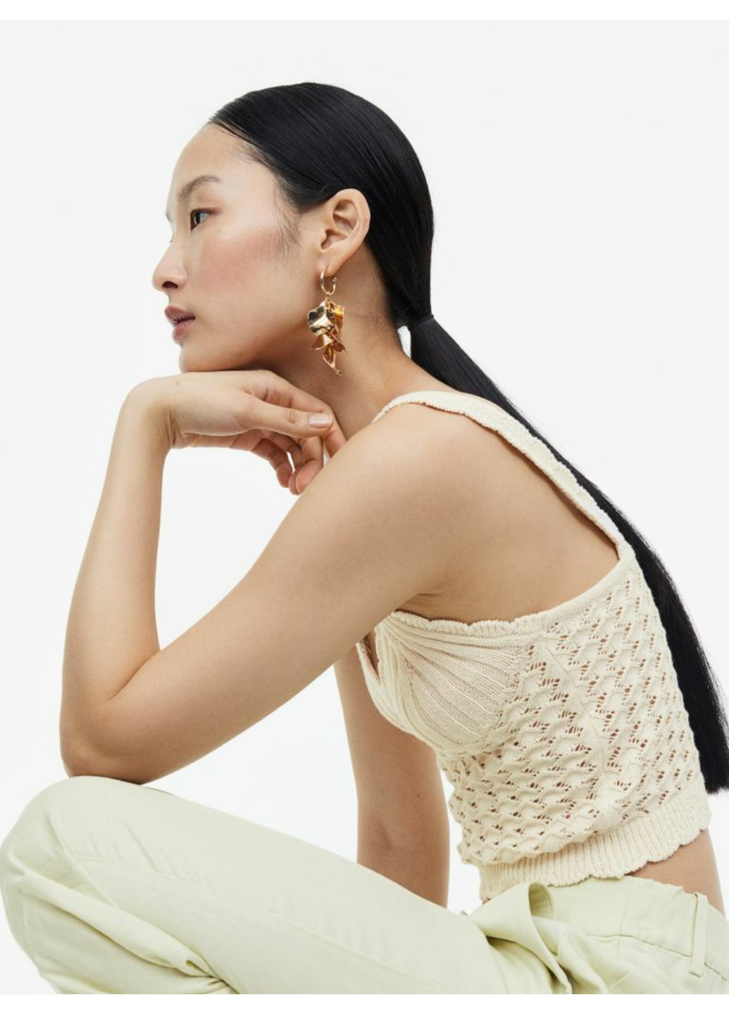 Жіночий вязаний топ на бретелях Н&М (55613) 34 Бежевий H&M (258661911)