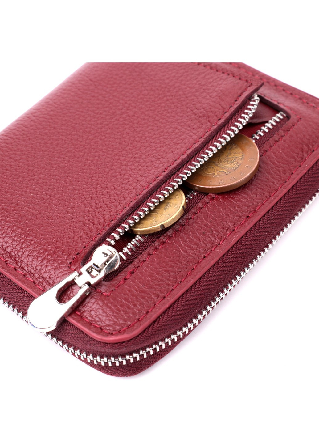 Симпатичний шкіряний гаманець для жінок на блискавці з тисненим логотипом виробника 19491 Бордовий st leather (277980395)