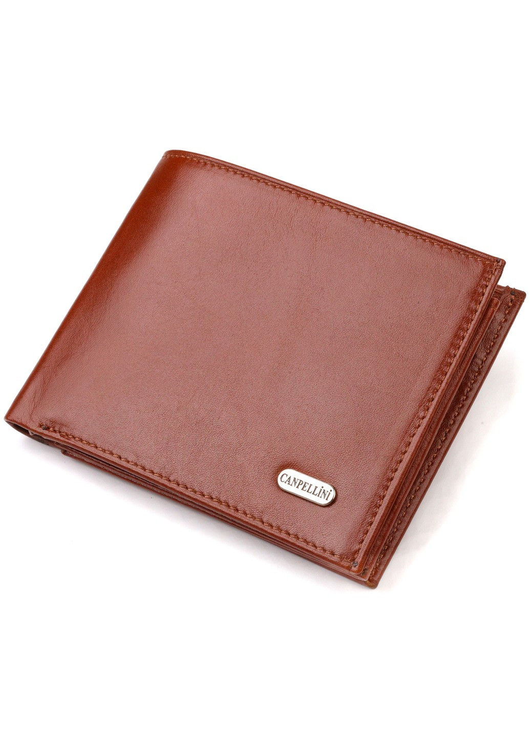 Надежный горизонтальный мужской бумажник среднего размера из натуральной гладкой кожи 21862 Коричневый Canpellini (259874127)