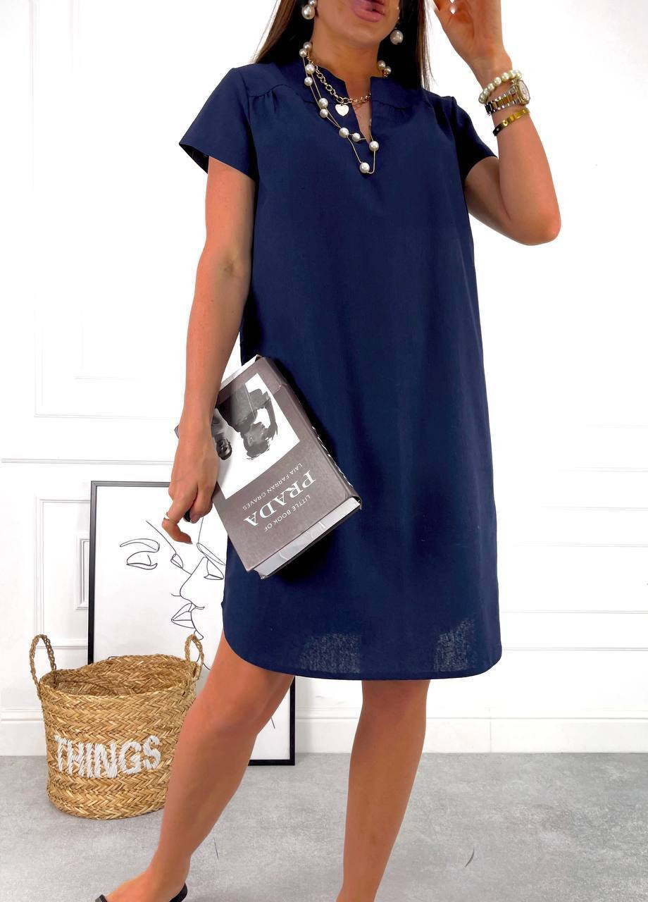 Синя жіноча лляна сукня вільного крою синього кольору р.54/56 431696 New Trend