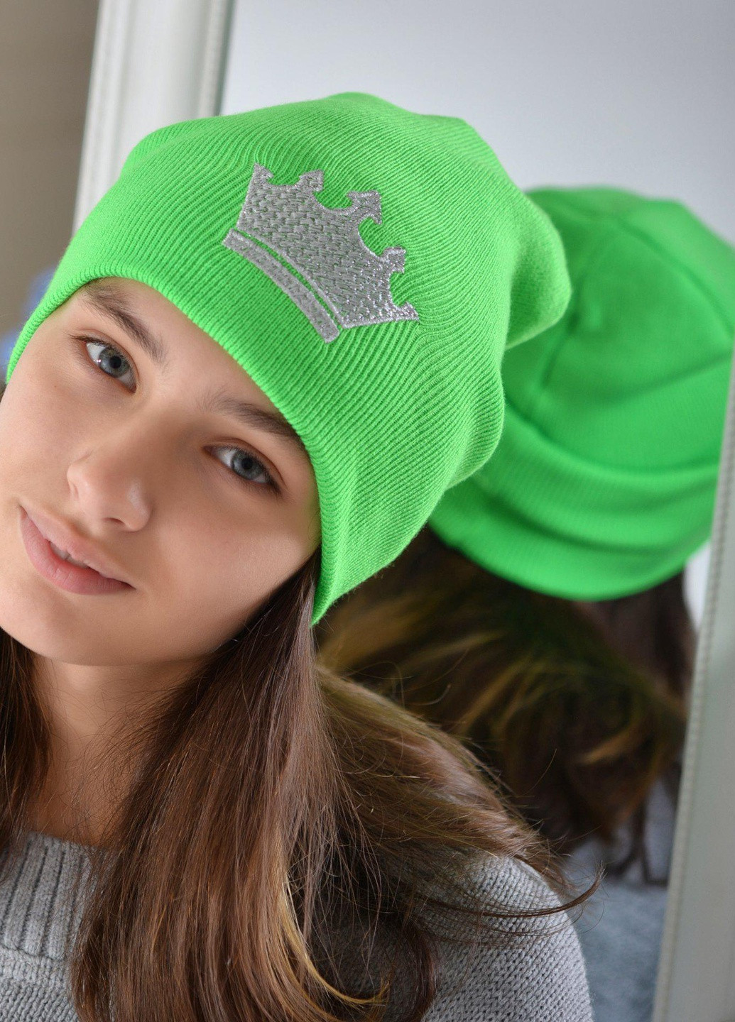 Шапки Шапка для дівчаток яскраво зелена (корона серебро) Lemanta (259483804)