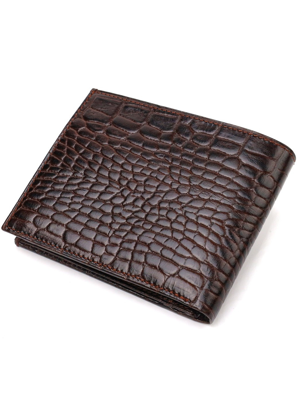 Мужской бумажник без застежки из натуральной кожи с тиснением под крокодила 21763 Коричневий Canpellini (259874024)