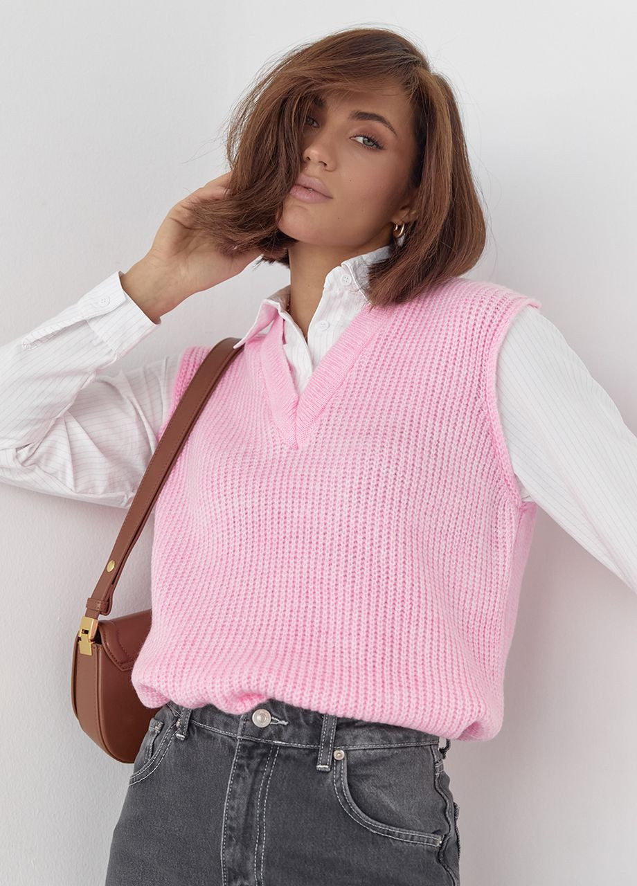 Жіноча сорочка з в'язаним жилетом - рожевий Lurex (277358312)